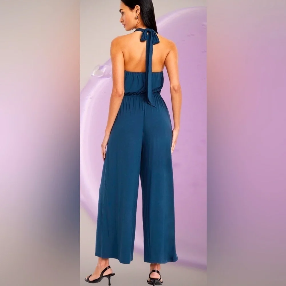 NWTS🦋GAP OLD NAVY LG🦋WAIST DEFINED HALTER STYLE JUMPSUIT FITTED BODICE WIDE LEG - Picture 8 of 15